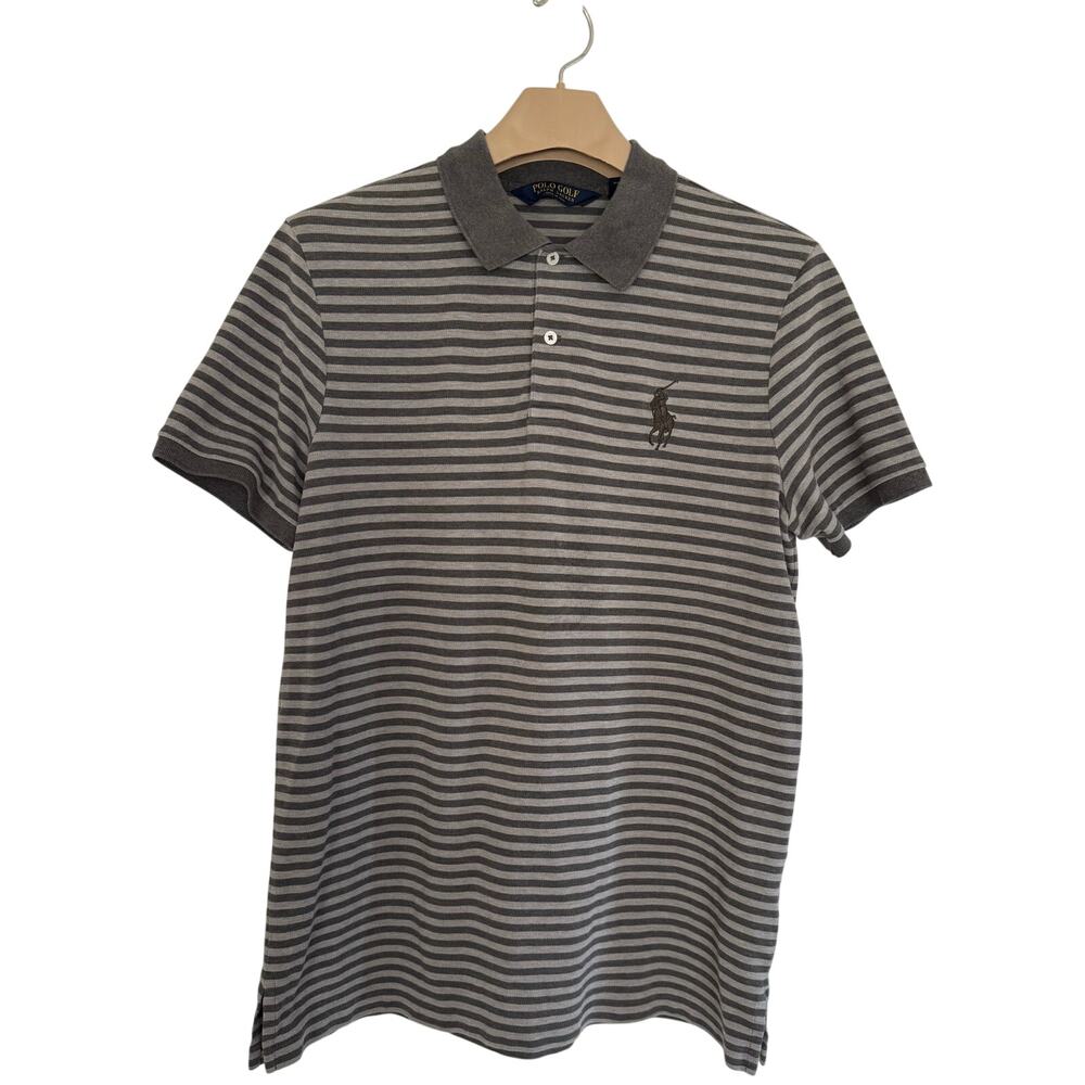 Polo Golf Ralph Lauren Shirt Size LARGE Gray Stripe Big Pony Pro Fit Mens Polo